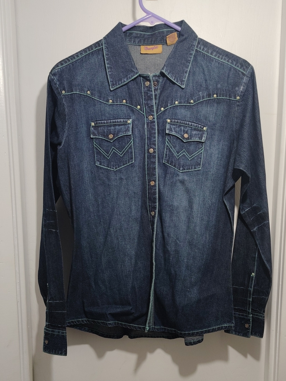 Wrangler Dark Blue Denim Western Shirt with Contrast Stitching